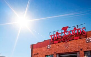 Bright sundog on a clear blue sky over the Albuquerque Rail Yards main building