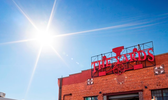 Bright sundog on a clear blue sky over the Albuquerque Rail Yards main building